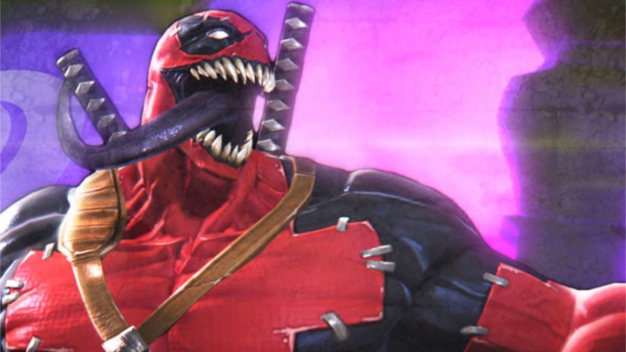 Pojedynek MCoC - zbliżenie Venompoola z mieczami na plecach i językiem kołyszącym się na wietrze