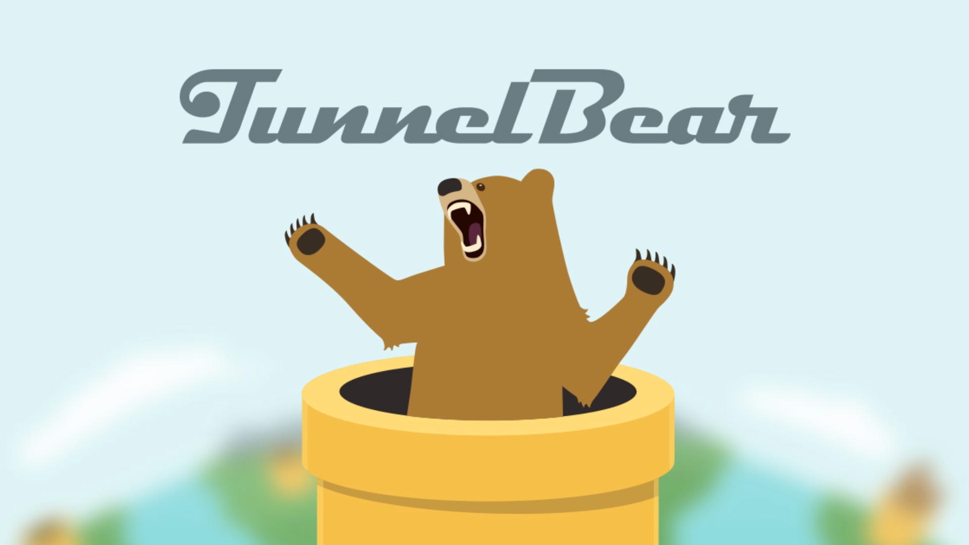 Najlepsze aplikacje VPN: TunnelBear.  Zdjęcie przedstawia niedźwiedzia wyłaniającego się z czegoś, co wygląda jak fajka pod logo TunnelBear.