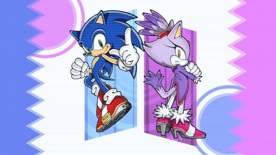Tapeta Sonic: grafika promocyjna Sonic Rush pokazuje, że Sonic i Blaze the Cat stoją plecami do siebie
