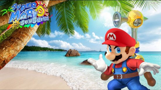 Tapety Mario: zdjęcie przedstawia Mario z Super Mario Sunshine na tle słonecznej plaży