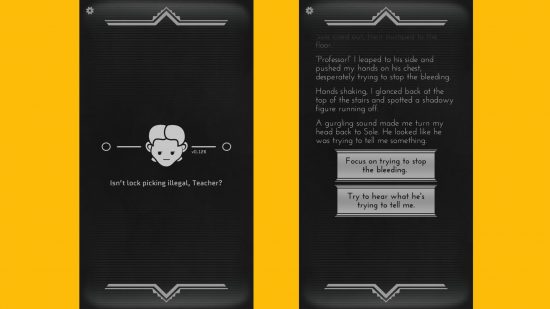 Dwa zrzuty ekranu z gry wyboru Choices that Matter